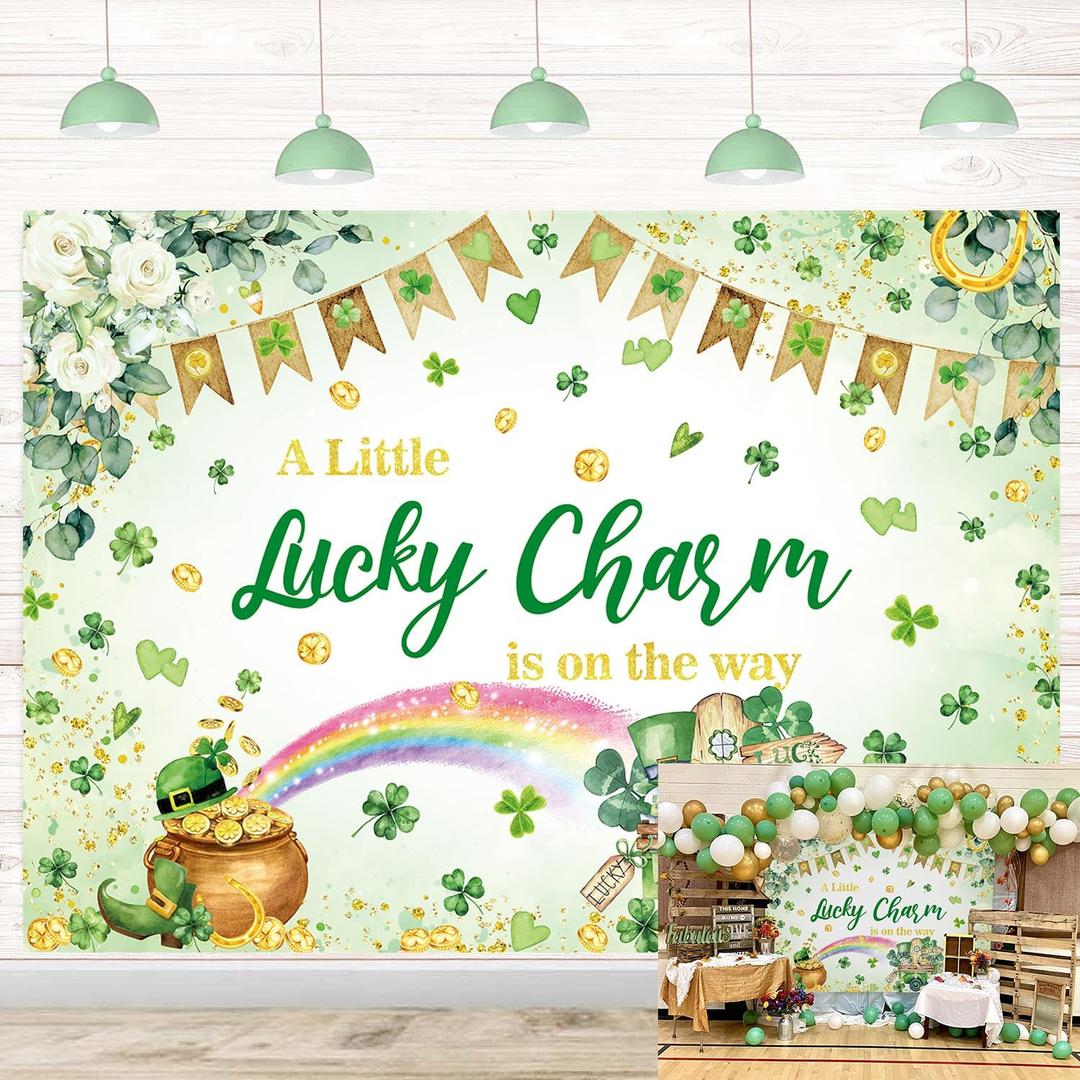 St.Patrick's Day Baby Shower Backdrop a Little Lucky Charm is on The Way Clover Gold Coins Rainbow Photography Background Kids Baby Irish Festival Party Banner Decorations Photo Booth Props (7x5FT)