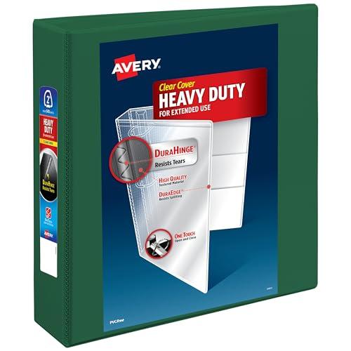 Avery Heavy-Duty View 3 Ring Binder, 2 Inch One Touch EZD Rings, 540-Sheet Capacity, 2.8 Inch Wide Spine, Customizable Clear Cover and Spine, 1 Green Binder (79683), Pack 2