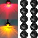 FXC 10x 3/4" Round LED Clearence Light Front Rear Side Marker Indicators Light for Truck Car Bus Trailer Van Caravan Boat, Taillight Brake Stop Lamp (12V,5R5Asmoked)