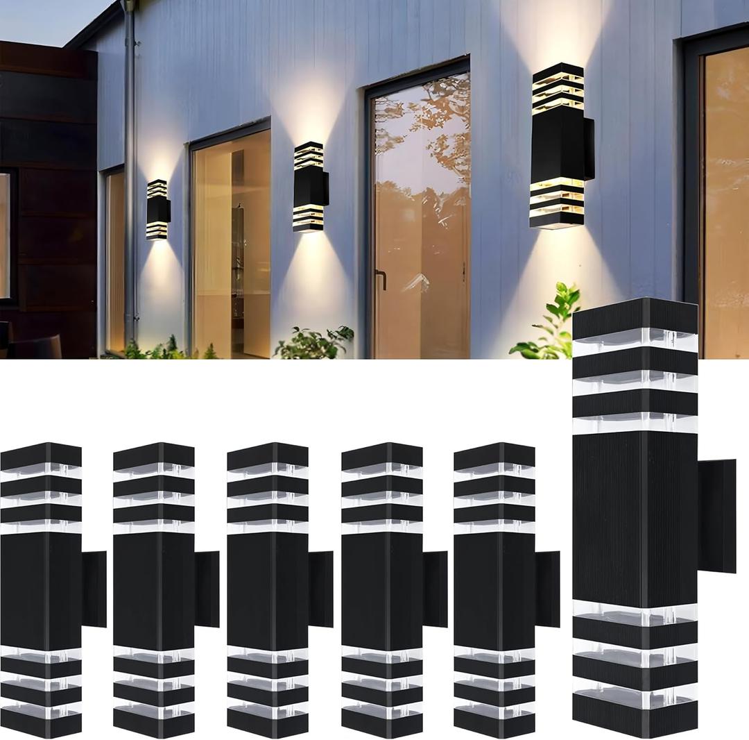 6Pack 15inch Outdoor LED Wall Lights,18W Outdoor Up&Down Wall Light Aluminum Body 4000K Day White Waterproof IP65 Outside Wall Lights 1800LM Outdoor Wall Mount Lights for Wall porch Garage Garden