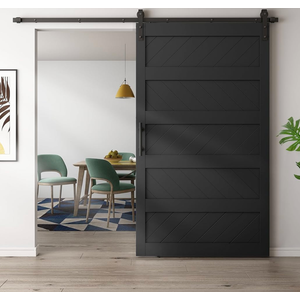 JUBEST 48" x 96" Barn Doors, Sliding Barn Door Kit Wave Shape Door Panel with Hardware Kit Include, MDF Board & PVC Covered, Easy Installation, Black