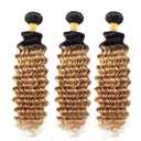 1b/27 Bundles Human Hair Ombre Blonde Deep Wave Bundles Mixed Length 10 12 14 Inch Double Weft Unprocessed Brazilian Virgin Hair Two Tone Black to Blonde
