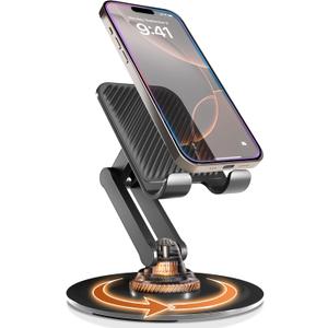 COOPER 360 Stand, Rotating Cell Phone Stand for Desk | Sturdy Metal Base, Foldable, Portable | Cell Phone Holder for Desk (Piano Black)