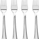 Prestee 300 Plastic Forks Heavy-Duty, Heavyweight Silverware Forks, Fancy Plastic Cutlery, Elegant Disposable Fork Pack, Bulk Disposable Flatware, Silver Fork for Christmas Holiday (Silver)