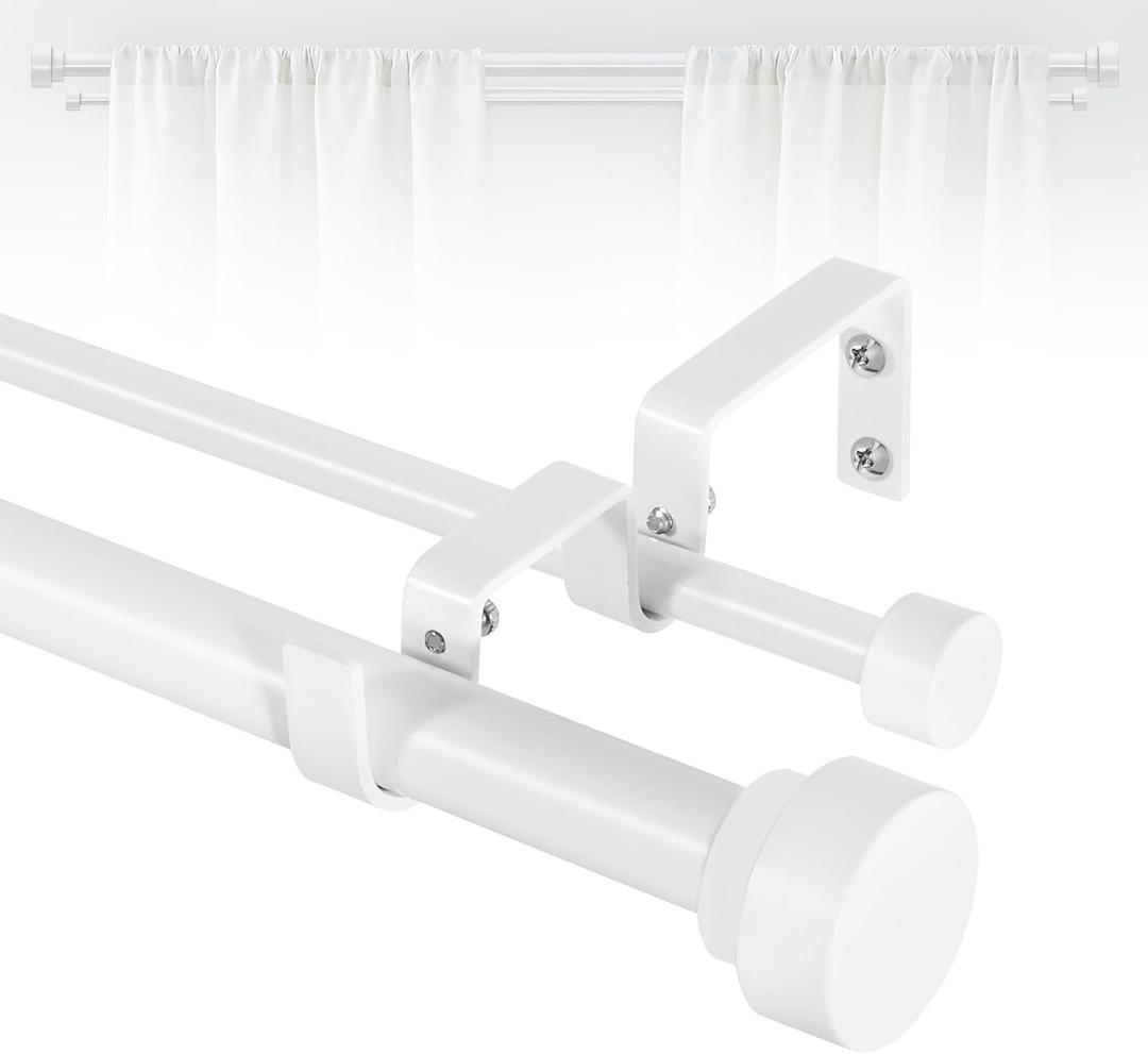 TANGWIN White Double Curtain Rods for windows 36 to 88: Adjustable Heavy Duty Double Curtain Rod for Bedroom Living Room, 1Inch Pure White Iron Moden Decorative Telescopic Dual Drapery Rod Easy Install