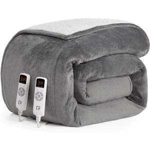 EHEYCIGA Heated Blanket Electric Blanket King Size - Heating Blanket with 9 Heating Levels & 10 Hours Auto Off, Soft Cozy Sherpa Washable Dual Control Blanket with Fast Heating, 90 x 100 Inches (Grey)