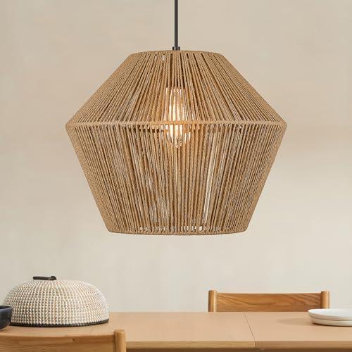 ELYONA 16.5” Large Woven Pendant Light, Modern Boho Chandelier Handwoven Rattan Basket Pendant Light Fixtures Farmhouse Rustic Ceiling Hanging Lamp for Dining Room, Kitchen Bedroom, Entryway, Foyer, Cover Only