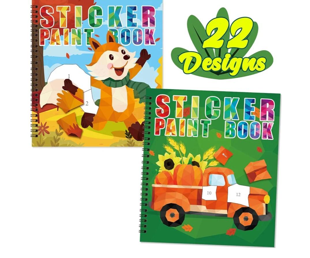 90shine 2PCS Fall Crafts for Kids Sticker Books Ages 4-8 Autumn Thanksgiving Themed Designs Party Gift Create 22 Pictures