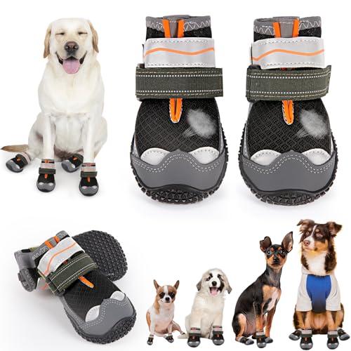 Dog Boots for Large Dogs, Medium Dog Shoes for Winter Snow, Non- Slip, Waterproof Outdoor Dog Booties with Reflective Strap for Snowy Hardwood Floor Hiking Walking, Size 6