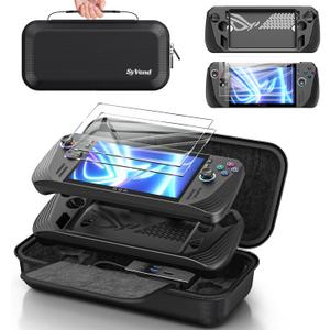 SyVend Carrying Case 3 in 1 Accessories Set Compatible with ROG Ally X 2024 Black, included EVA Carrying Case, Soft Silicone Protective Cover und 2 Pack Screen Protector, Portable and Easy to Carry