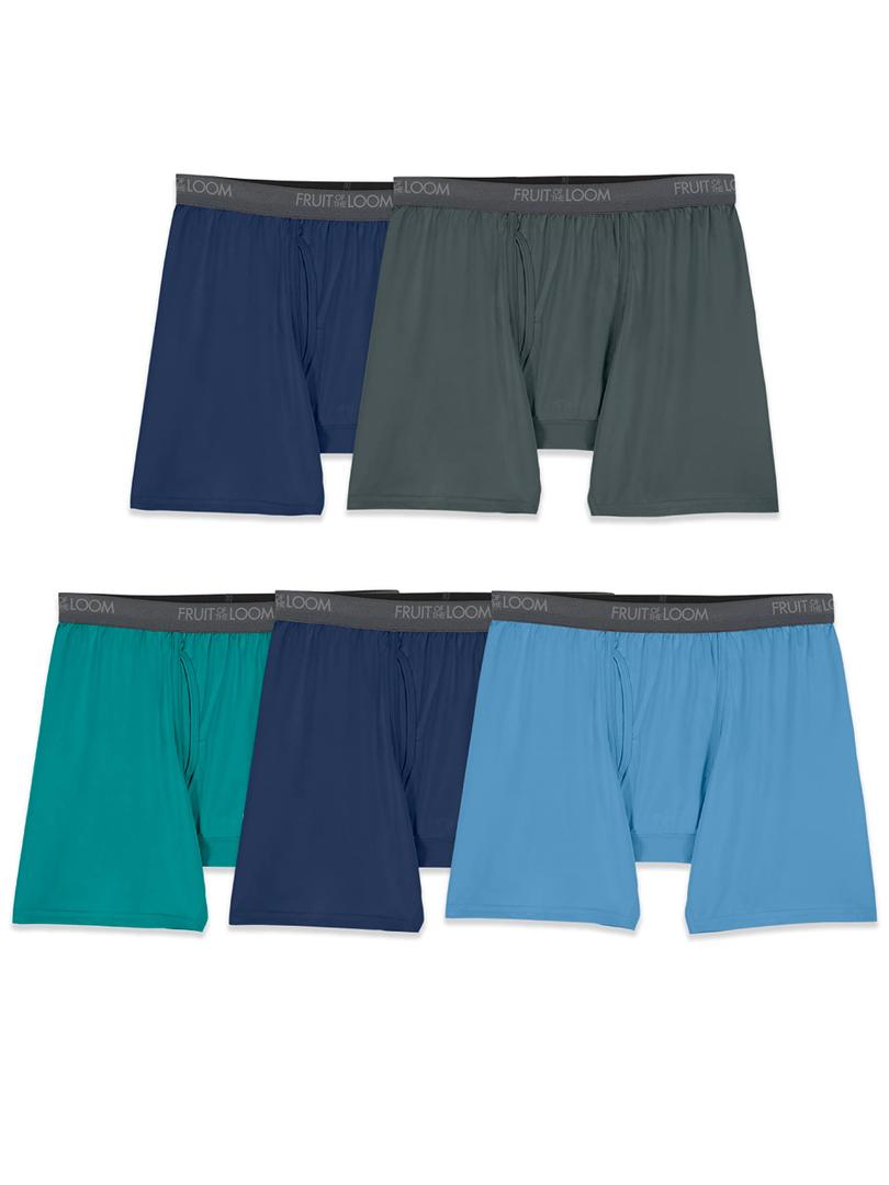 Fruit of the Loom mens 4-way Stretch Boxer Briefs | Lightweight & Moisture Wicking Underwear | Long Leg, Regular Leg & Trunk L