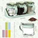Suclain 3 Pcs Sugar Coffee Container Set 16 oz Glass Condiment Jar Spice Container Coffee Station Organizer Set with Label Stickers Scoop for Bean and Sugar Candy, Oats, Nuts(Green)