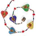 Handmade Cotton Heart Hanging String Decoration with Vintage Metal Bell | 120 cm Long | Traditional Indian Wall & Door Hanging | Boho Room Decor | 5 Hearts Ornament