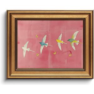 BRUZYIYE Gold Framed Wall Art Vintage Wall Art Swallow Canvas Art Bird Pictures Pink Paintings Cute Prints Animal Wall Decor Artwork For Girls room Bedroom Kids Room 8x10in