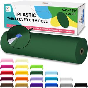 ZHZJCKSHB 54IN X 160FT Plastic Table Cover Roll with Cutter Box, Cut to Size Plastic Table Cloths for Parties, Birthday, Disposable Tablecloth Roll for All Shape Tables (Green, 54 Inch X 160 Feet)