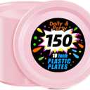WELLIFE Pink Plastic Plates 10 Inch -150 Count for Party, Disposable Plastic Party Plates for Valentine's Day Easter Mother's Day Baby Shower Dinner Dessert Cake Light Pink