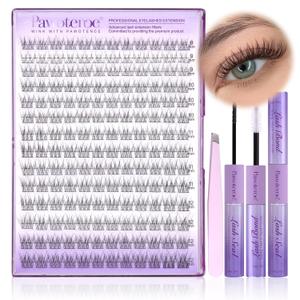 Pawotence Lash Extension Kit Wispy Lash Clusters Kit 9-12mm Natural Individual Lashes Kit 168pcs Cluster Eyelash Extension Kit with Lash Bond and Seal, Lash Applicator for Self Use
