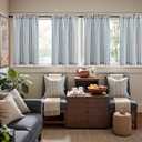 jinchan Striped Linen Kitchen Curtains 36 Inches Length Tier Curtains Farmhouse Modern Cafe Style Small Window Treatments Airy Light Filtering Rod Pocket for Living Room Bathroom 2 Panels Blue