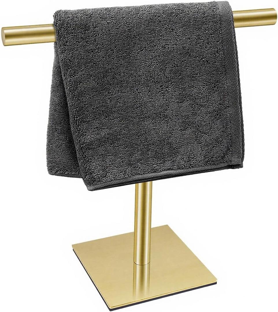 Freestanding Hand Towel Holder Countertop Modern Stand Towel Rack with Square Base Space Saving 304 Stainless Steel Hand Towel Holder Brushed Gold Finished