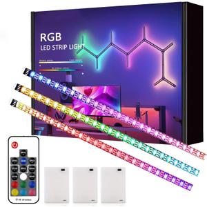 Battery Powered LED Strip Lights, Wireless RGB LED Strip Lights with 24 Keys Remote Control, 20 inch x 3 Pack for Kitchen Under Cabinet Lighting, Shelves, Under Counter, Closet, Cordless Click Light