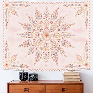 Fowocu Boho Floral Mandala Tapestry for Bedroom Aesthetic Pink Bohemian Flower Wall Tapestry Watercolor Hippie Indian Small Tapestries Wall Hanging for Living Room Dorm Decor 48 x 36 Inch