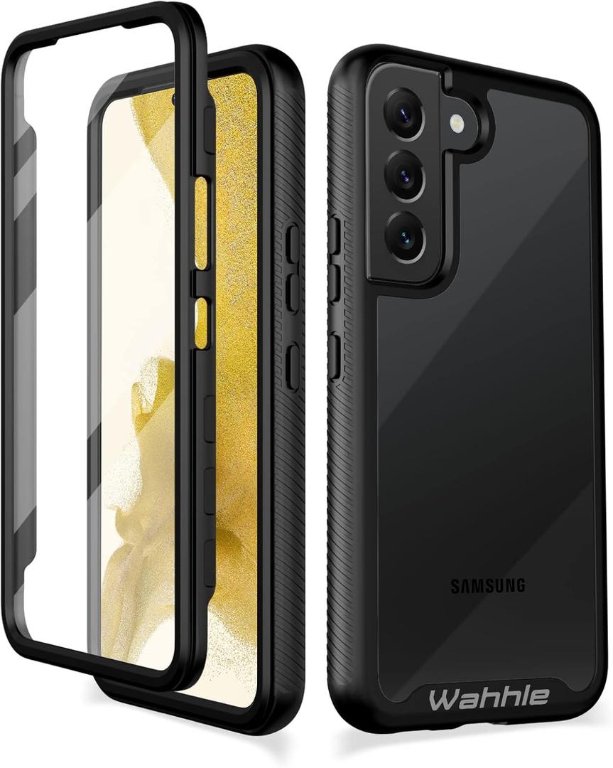 wahhle Compatible with Samsung Galaxy S22+ Plus Case, Built in Screen Protector Full Body Shockproof Slim Fit Bumper Protective Phone Cover for Samsung S22+ Plus 5G-Black/Clear