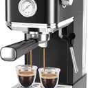 CHULUX Slim Espresso Machine with Milk Frother Steam Wand, 20 Bar Professional Italian Pump Espresso Coffee Machine for Home Cappuccino & Latte Maker, Black Stainless Steel