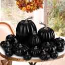 Ywlake 16 Pcs Assorted Sizes Artificial Pumpkins, Large Black Fake Pumpkin Fall Decor for Autumn Harvest Thanksgiving Halloween Decoration Faux Pumpkins for Outdoor Decorating