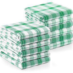 Utopia Towels Green & White Dish Towels [12 Pack - 15 x 25 Inches] 100% Ring Spun Cotton Highly Absorbent & Reusable Cleaning Bar, Tea, Kitchen and Dishcloths Set - 200 GSM