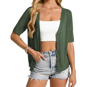 GRACE KARIN Women's Short Sleeve V Neck Cardigan Sweaters 2026 Open Front Knit Crochet Button Bolero Shrugs Tops Green, Size: S