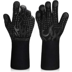 Comsmart BBQ Gloves, 1472 Degree F Heat Resistant Grilling Gloves Silicone Non-Slip Oven Gloves Long Kitchen Gloves for Barbecue, Cooking, Baking, Cutting