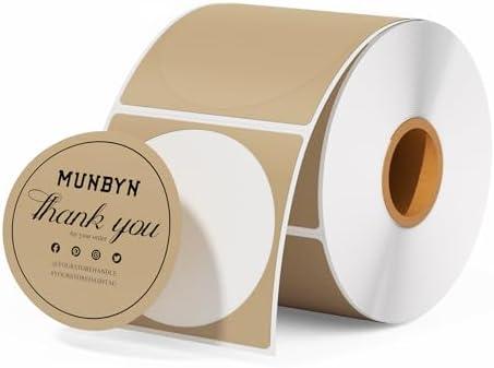 2 Inch Brown Circle Thermal Sticker Labels, Self-Adhesive Round Direct Thermal Labels for Logo Design, QR Code, 750 Sheets/1 Roll