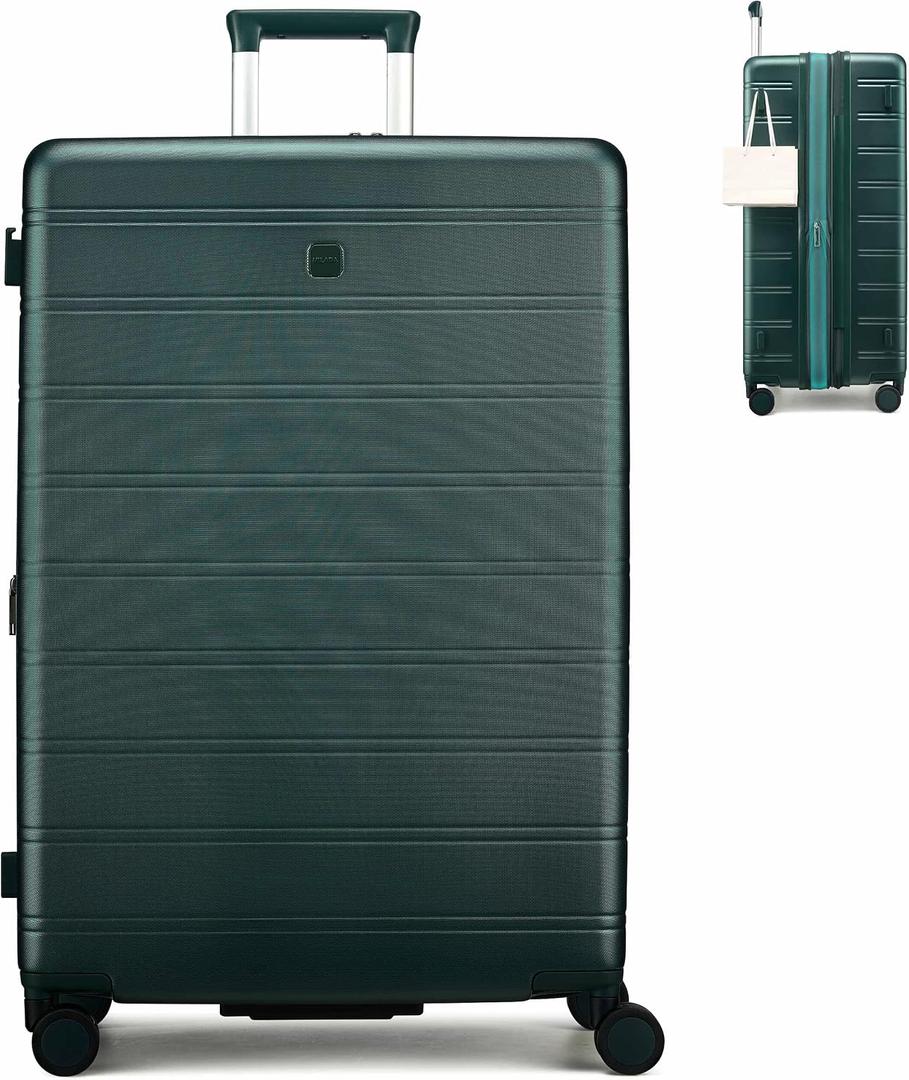 MILADA 28 Inch Large Expandable Checked Luggage with 8 Spinner Wheels, Hardshell Suitcase with TSA Lock, Lightweight Durable PC Shell, Airline-Approved for Extended Travel, Blackish Green