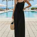 SHENHE Women's Open Back Spaghetti Strap Beach Maxi Dress Loose Flowy Vacation Sundress Black Large