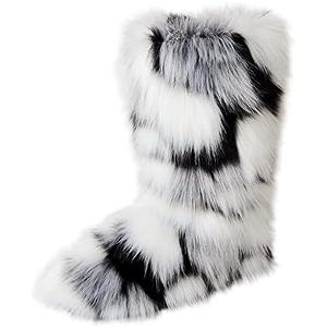 Gegefur Women's Faux fur Boot Furry Fluffy Short Snow Boot Mid-Calf Boots Warm Comfortable Outdoor Flat Shoes