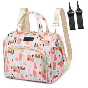 Pink Small Diaper Bag Backpack Diaper Tote Bag Printed, Waterproof Multi-Function Mini Tote Maternity Bags Travel Backpacks with Insulated Pockets, Pink