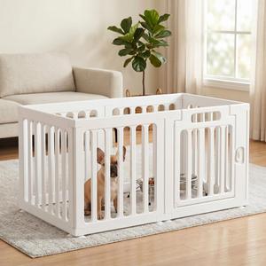 Dog Playpen with Door, Portable Large Puppy Playpen for Indoor & Outdoor Use, Tool-Free Assembly Modern Pet Play Pen for Dogs, Cats & Small Animals