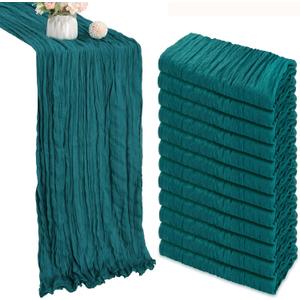12 Pack Teal Cheesecloth Table Runner 35x120 Inch Gauze Rustic Boho Table Runner 10FT Cheese Cloth for Wedding Decor Birthday Party Bridal Baby Shower Table Decoration