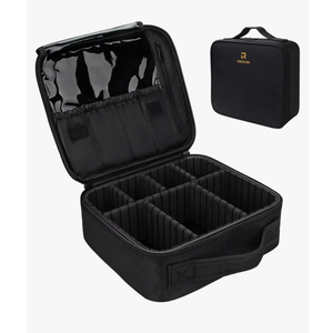 Relavel Travel Makeup Train Case Makeup Cosmetic Case Organizer Portable Artist Storage Bag with Adjustable Dividers for Cosmetics Makeup Brushes Toiletry Jewelry Digital Accessories Black