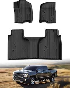 PWY Car Mats Full Set for Chevy Silverado 1500 (2019-2025 2026) / GMC Sierra 1500/ 2500/ 3500 HD Crew Cab (2020-2025 2026), Heavy Duty TPE Floor Liners, 3PCS Custom Floor Mat, All Weather Car Liner