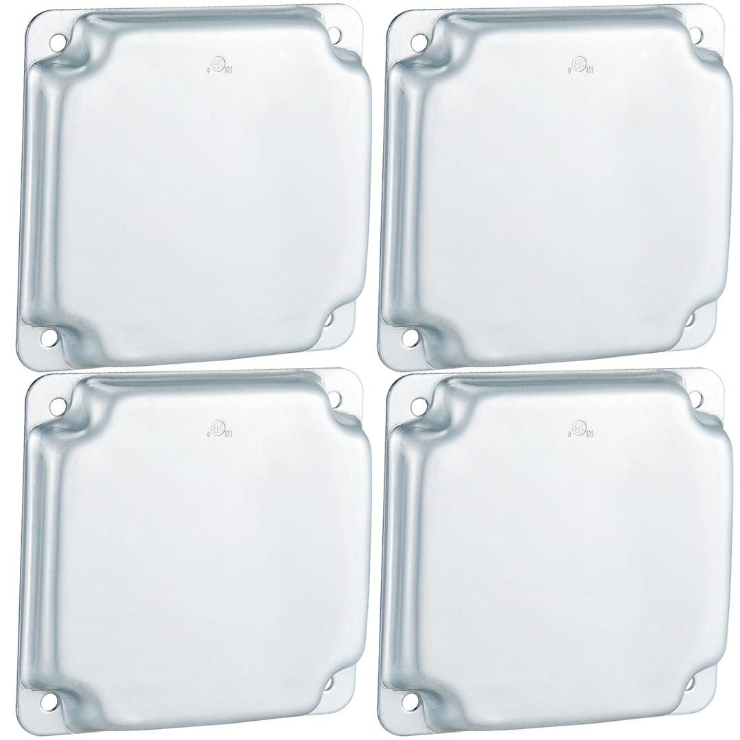 4 Pcs Metal Receptacle Electrical Box Cover, Square Rectangle Exposed Outlet Junction Cover for 4 Inch Electrical Box(No Hole)