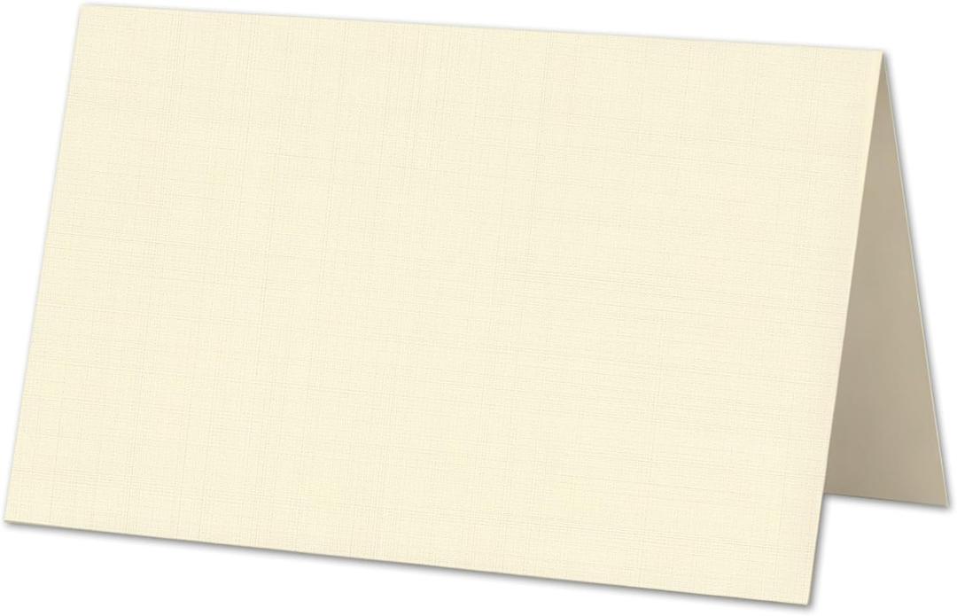 96 Pack Mini Place Cards 3.5 x 2 Folded Table Tent Cards, 80lb Cover Blank Printable Name Cards for Weddings, Parties, Events & Food Labels (Cream Linen)