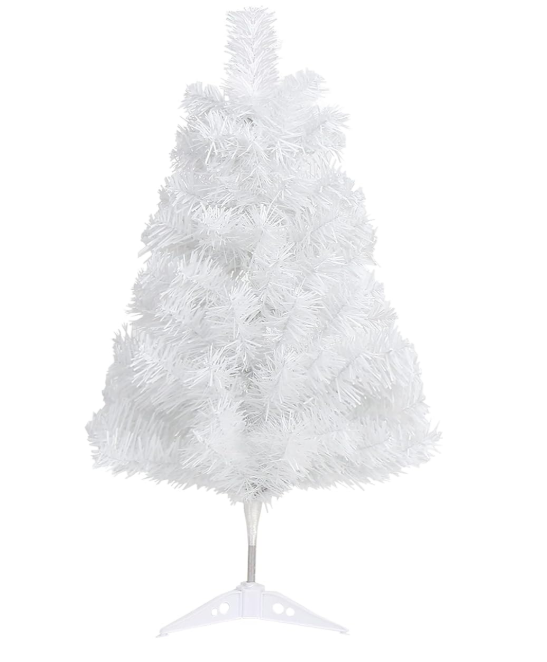 CCINEE 3Ft Artificial Christmas Tree, White Mini Tabletop Hinged Christmas Tree with Metal Stand 130 Branch Tips for Xmas Party Supplies Home Indoor Decoration