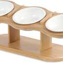 Elevated Cat Bowls, 2 Heights Adjustable Raised Dog Bowl Stand, 3 Ceramic Bowls for Cats and Small Dogs, 15 Tilted