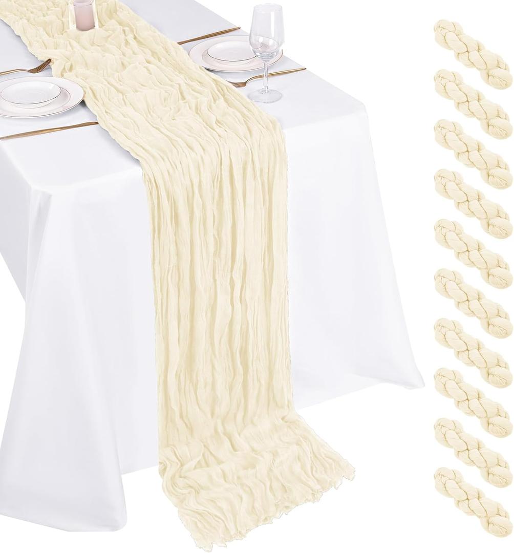 10 Pack Ivory Cheesecloth Table Runner 17x108 Inch Boho Gauze Cheese Cloth Table Runners for Wedding Party Baby Shower Birthday Home Decor