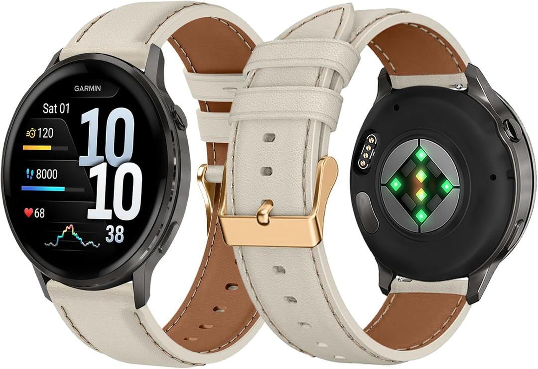 Leather Watch Bands for Garmin Venu 4 45m / Venu 3 45mm/Venu 2, 22mm Soft PU Leather Bracelet Wristband, Replacement Straps for Garmin Forerunner 265S/255S/255S Music/Vivoactive 4S/Active - Off-white