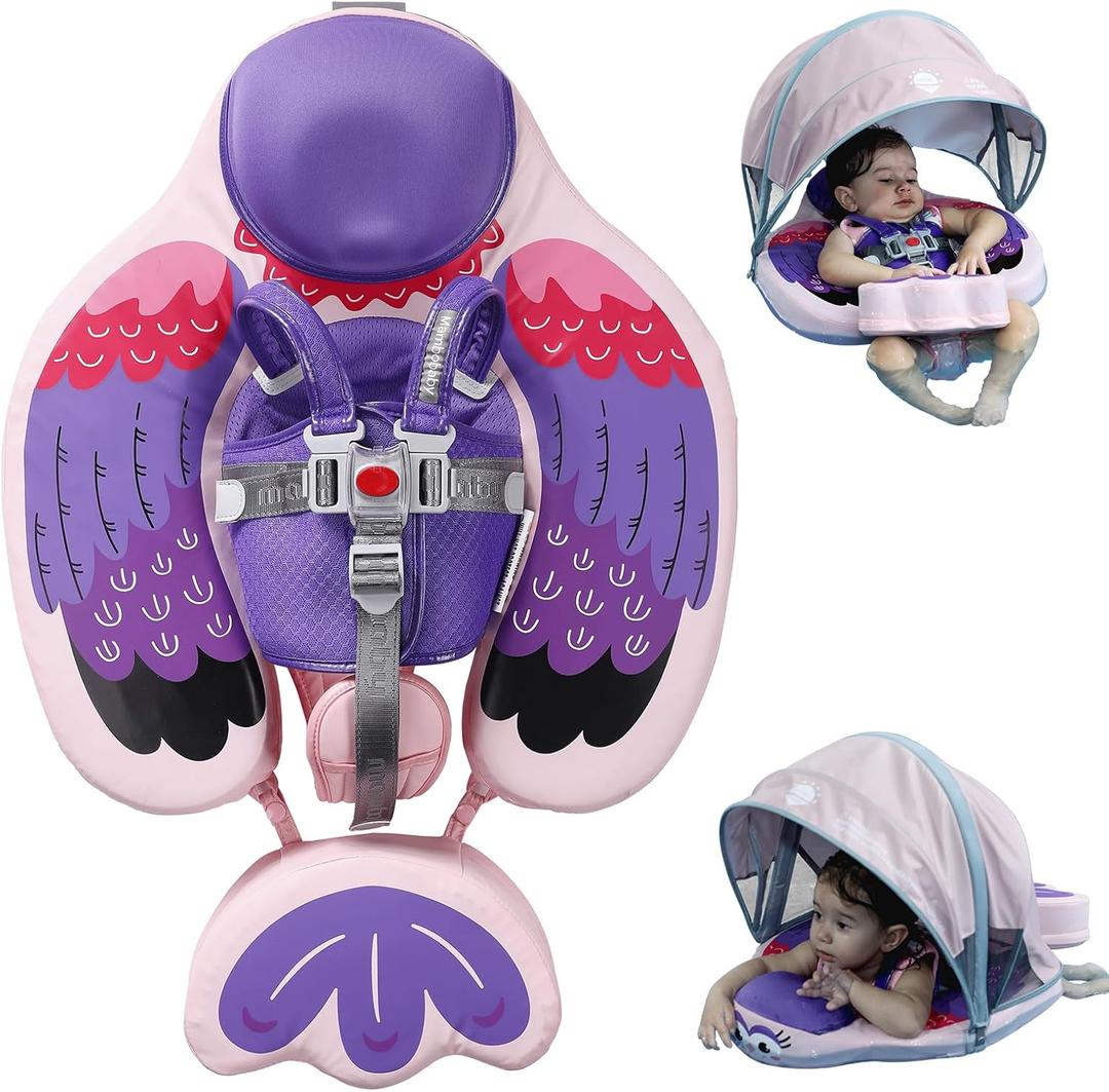Baby Pool Float with UPF50+ 3D Adjustable Canopy, Add Tail Mambobaby Float Non Inflatable Infant Floats for Pool, Cartoon Narwhal Baby Floats (BPurple with Canopy-W05BPCTLUROHML01W05)