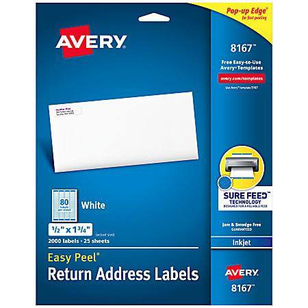 Avery® Easy Peel® Address Labels With Sure Feed® Technology, 8167, Rectangle, 1/2" x 1-3/4", Matte White