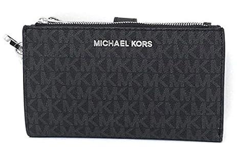 Michael Kors Women's Jet Set Travel Double Zip Wristlet, Black/Silver Hardware, Medium