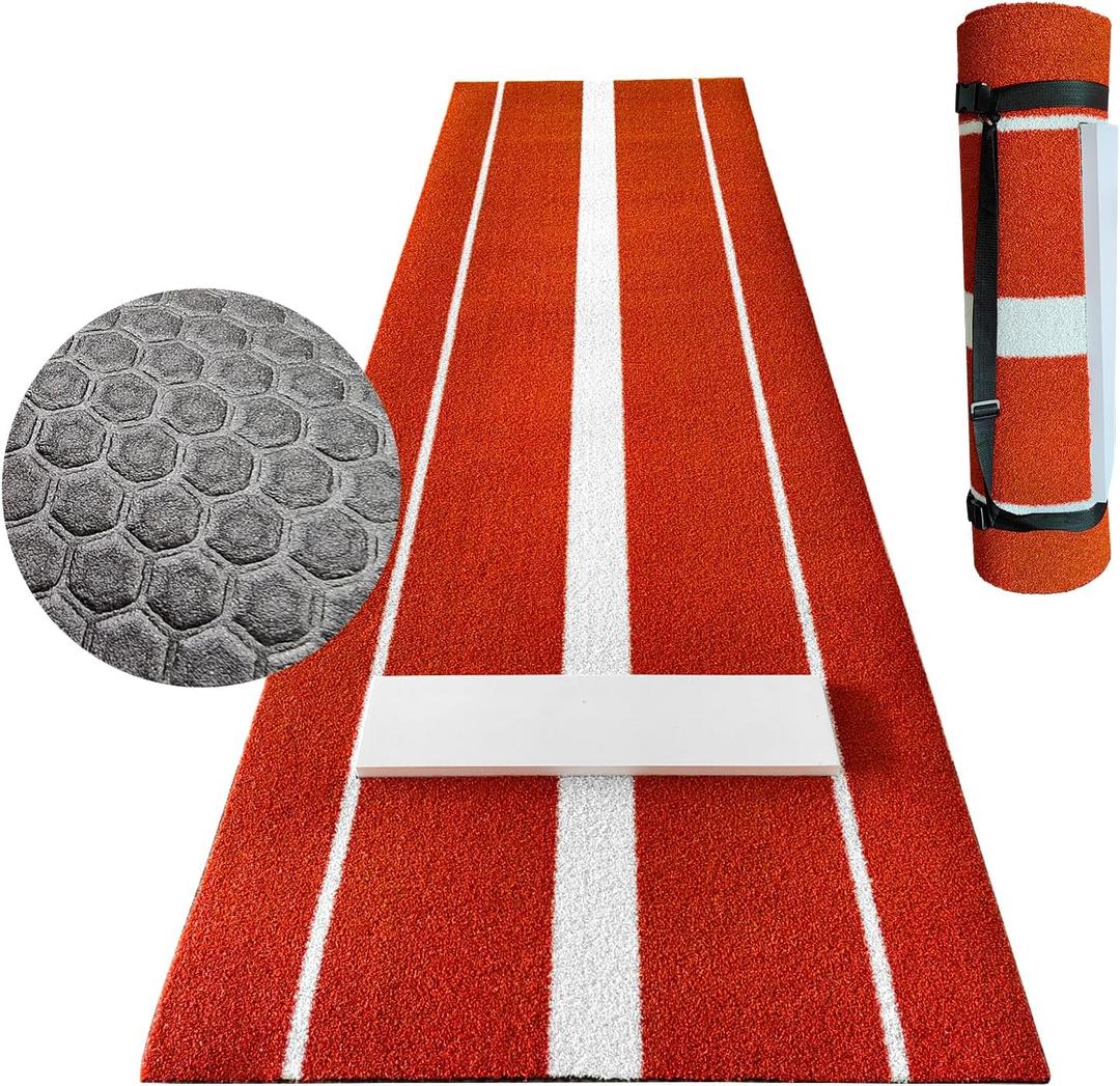 Thickened Upgraded Version Softball Pitching Mat 10'x 3' Antifade Turf Antislip EVA Backing Softball Pitching Mound with Pitching Rubber for Indoor Outdoor Pitching Practice Training Aid